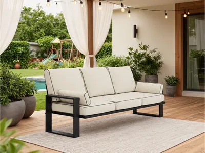 Produktbild von MKS MEBLE Outdoor Sofa, Wellenfeder, Terrasse, Metallbeinen, Wetterfest, 3-Personen - ELBA - beige