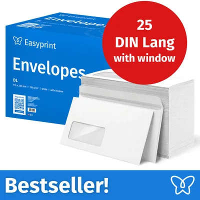 Immagine prodotto di NUOVO: Easyprint Buste con finestra, DIN Lang, non stampate, 25 pezzi