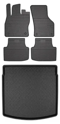 Zdjęcie produktu dla Dywaniki gumowe + mata bagażnika do Seat Leon IV 2020- (kombi, regulowana podłoga, górne położenie) – czarne, dopasowane – Wielganizator SolidPRO