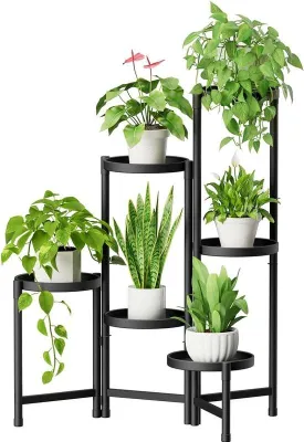 Image de Support pour plantes en métal avec 6 étages, support pour fleurs, étagère pour plantes, étagère pour fleurs, pour l'intérieur et l'extérieur, pliable, escalier pour fleurs à l'intérieur, plante, étagère sur pied pour jardin, balcon