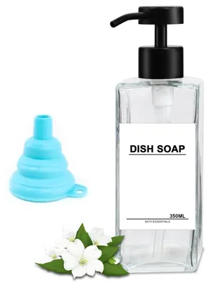 Image de Distributeur de savon en verre, transparent, 350 ml ; distributeur de gel douche ; flacon de shampoing rechargeable ; distributeur moderne de liquide vaisselle ; pompe de cuisine ; acier inoxydable ; flacon pompe pour shampoing, pour la douche ou la salle de bains.