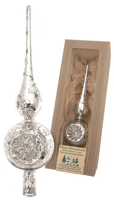 Produktbild von Krebs Glas Lauscha Antik Mercury Reflexspitze Silber - aus Glas - ca. 23cm - charmante Baumspitze mit nostalgischem Flair und zeitloser Eleganz