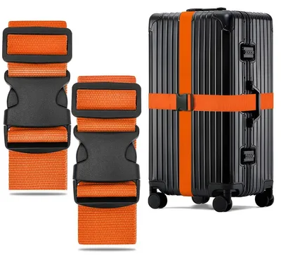 Image de Sangle de valise réglable - 130 à 250 cm - Orange - Lot de 2 - Pour valises et bagages