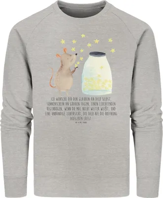 Produktbild von Mr. & Mrs. Panda Baumwoll Pullover Maus Sterne Größe XL - Heather Grey - Geschenk, Geburtstag, Kindergeburtstag, Taufgeschenk, Geburt, Sweater, Sweatshirt, Pulli