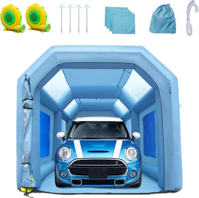 Produktbild von Tragbares Aufblasbares Farbzelt für Sprühmalerei 480 + 750 W, 5 x 2,2 x 2,1 m Sprühschutz Farbkabine für DIY-Projekte, Hobby-Farbautomaten-Werkzeug, Blau 210D Oxford-Gewebe Auto Lackierkabine
