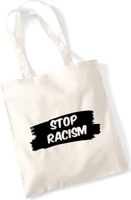 Produktbild von Huuraa Jutebeutel Stop Racism 10 Liter Natural Baumwolle Tasche Geschenkidee