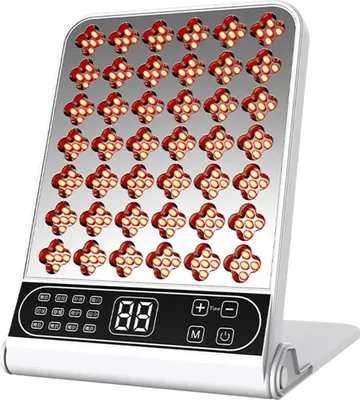 Produktbild von Tragbare 210-LED Rotlichtlampe, 4 Wellenlängen, 12 Betriebsmodi, Timer, kabellose Therapie für Gesicht, Schulter, Knie