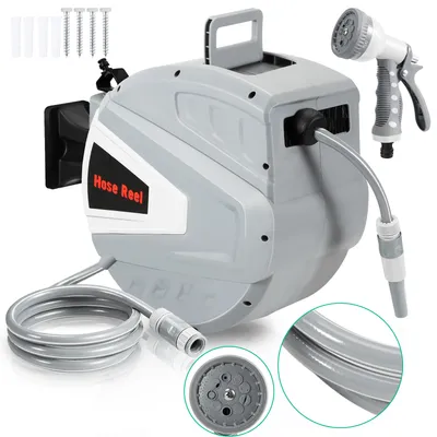 Immagine prodotto di Avvolgitubo da giardino Bettizia 30 m, avvolgitubo, avvolgitubo orientabile, portagomma a parete con ugello, incl. supporto a parete, grigio