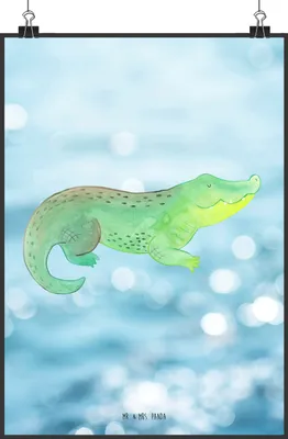 Produktbild von Mr. & Mrs. Panda Bild Krokodil DIN A5 - Oceanblue - Geschenk, Beste Freundin, Kunstdruck, Reiselust, Meer, wanddeko, drucke, Plakat, Krokodile, Wandbild, Lieblingsmensch