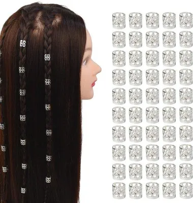 Produktbild von 50 Stück metallene Dreadlocks-Manchetten, verstellt, aluminium, Haarvlechtringe, Haarclips, Accessoires, silber