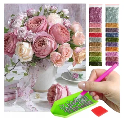 Produktbild von ARTULIO Diamond Painting Set - Ein Strauß pudriger Rosen - 30x40 cm - 5D Diamant Painting Bilder DIY, Diamond Painting Erwachsene