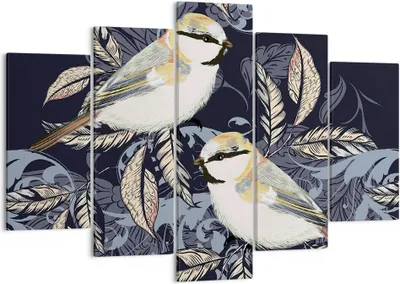Produktbild von Bild auf Leinwand - Leinwandbild - 5 Teile - Vögel Blätter Ornament - 150x100cm - Wand Bild - Wanddeko - Wandbilder - Leinwanddruck - Bilder - Wanddekoration - Leinwand bilder - EA150x100-4408
