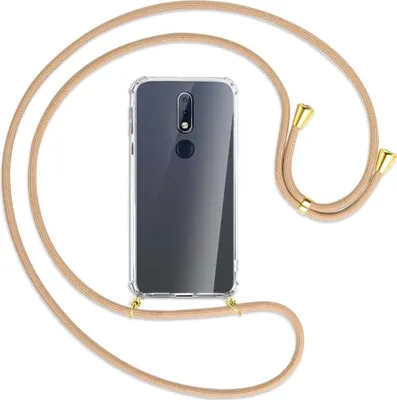 Produktbild von Handykette Backcover-Schutzhülle mit Band (Metall goldfarben) für Nokia 7.1 - beige