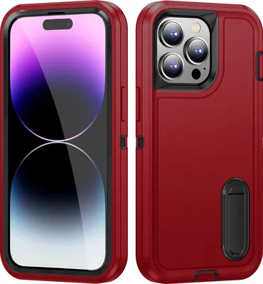 Produktbild von Hülle für iPhone 14 Pro Hybrid Dreilagige Robust Stoßfest Schwerlast Schutzhülle mit Ständer Rot