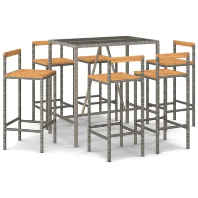 Produktbild von vidaXL 7-tlg. Gartenbar-Set Grau Poly Rattan & Massivholz Akazie