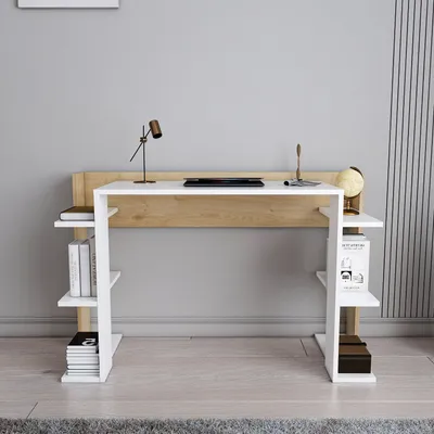 Image de Skye Decor, Çinar - Blanc, Chêne, Bureau, Blanc, PANNEAUX DE PARTICULES 100 % MÉLAMINÉS, 122,7 x 45 x 77 cm