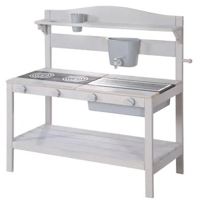 Immagine prodotto di cucina di fango per bambini con accessori - Cucina funzionale per bambini e bambine - Legno resistente alle intemperie - Grigio smaltato