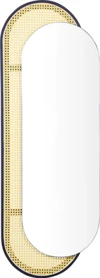 Obrázok produktu pre BELIANI Nástenné zrkadlo prírodné ratanové čierny kovový rám zo železa 51 x 143 cm oválne na stenu obývacia izba spálňa chodba
