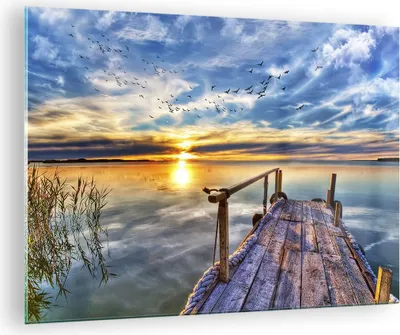 Produktbild von Bilder auf glas - See Brücke - 70x50cm - Glasbilder - Wandbilder - Bilder - Kunstdruck - zum Aufhängen bereit - Wanddekoration aus Glas - Glas Bilder - Wandbild auf Glas - Einteilig - GAA70x50-3963