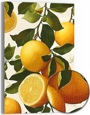 Produktbild von DEQORI Hybrid Leinwand Bild 60x90 cm 'Zitruszauber' Wandbild Glas flach modern