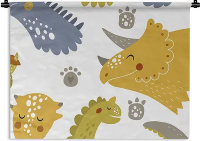 Produktbild von MuchoWow® Wandteppich Wandbehang Dinosaurier - Schnittmuster - Jungen - Dino - Kinder 60x45 cm Tapisserie Dekoration Wandtuch - Das Schlafzimmer