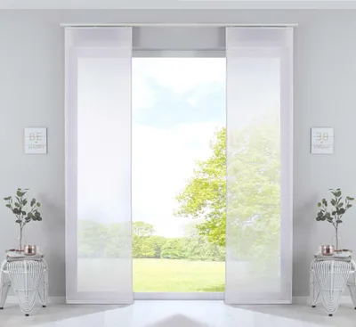Produktbild von 2er Set Schiebegardinen »Nizza« Baumwoll-Voile Halbvoile HxB 245x60 cm Weiß Transparent Flächenvorhang mit Paneelwagen und Beschwerungsstange 2019032-2
