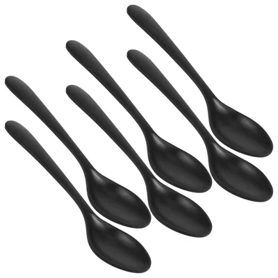 Produktbild von Suppenlöffel Set 6 Stück Melamin Haken Stil Lang Griff Asiatisch Ramen Wonton Knödel 18 x 3,7 cm Schwarz