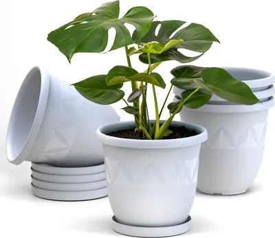 Produktbild von Plastard Blumentopf 5er Set Ø30 cm mit Untersetzer Weiss - Pflanzkübel
