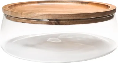 Produktbild von QUVIO Glasschale mit Holzdeckel - Tischdekoration - Couchtischschale - Braun