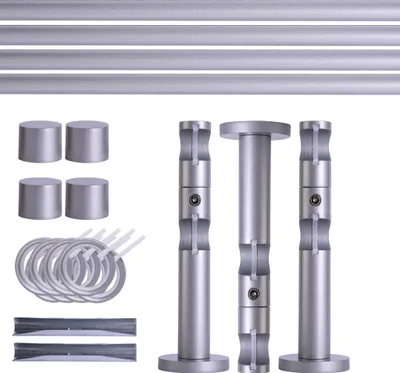 Produktbild von Gardinenstange Set, 2-läufig, ⌀ 19 mm, 240 cm, silber + Wand, Kappe, Ring Komplettset mit Halterungen & Endstücke, Vorhangstange in Silber, Rot-Bronze & Anthrazit, 120–400cm, Eisen, Aluminum Victoria M.