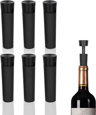Productafbeelding van Wijn Vacuüm Stoppers - Flessen Stopper - Wijn n - Ingebouwde Pomp - 6 stuks - Zwart