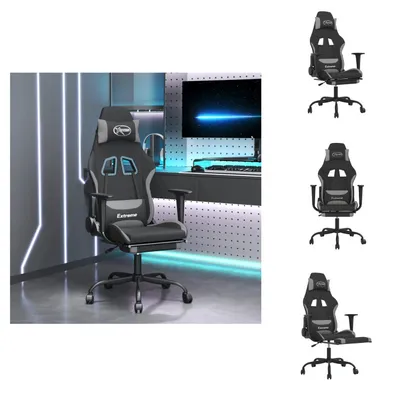 Produktbild von vidaXL Gaming-Stuhl mit Massage & Fußstütze Schwarz und Hellgrau Stoff -  Gaming-Sessel