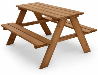 Produktbild von HAGO24 Kindersitzgruppe Sitzset Kinderbank Picknicktisch Tannenholz Gartenmöbel Braun Kindergarten Essplatz