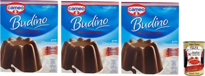 Produktbild von Cameo Cremige Pudding Mix mit Schokoladengeschmack, einfach zuzubereitendes Dessert, Die Packung enthält 2 Beutel mit je 4 Portionen für insgesamt 8 Portionen, 3x 180 g + Italian Gourmet polpa 400g