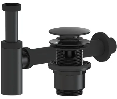 Productafbeelding van CERANO - Wastafel sifon - DN40/300mm - met click-clack afvoer en overloop - kunststof - 35/50mm - mat zwart