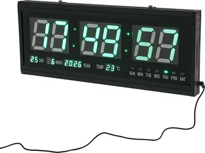 Produktbild von Digitale LED Wanduhr - Große Wanduhr - 48×19 cm - Datum & Temperatur - 220V Netzbetrieb - Lautlos - Schwarz mit grüner LED-Anzeige
