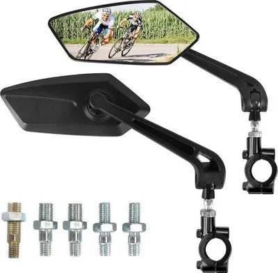 Produktbild von Unyqoos® Fahrrad-Rückspiegel 2er-Set, HD-Weitwinkel, 360° verstellbar, stoßfest, schwarz, für MTB, E‑Bike & Rennrad – Lenker Ø20–25 mm