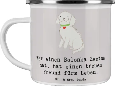 Produktbild von Mr. & Mrs. Panda reisetasse Bolonka Zwetna - Grau Pastell - Geschenk, treuer Freund, Hunderassen, Teetasse, Familienhund, Hund, verspielte Hunde, emaillebecher, Pott