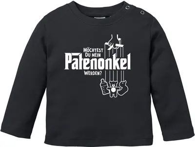 Produktbild von Baby Langarmshirt Babyshirt Patenonkel Baby Body Willst du mein Patenonkel werden Jungen Mädchen Shirt Moonworks® schwarz 56/62 (1-3 Monate)