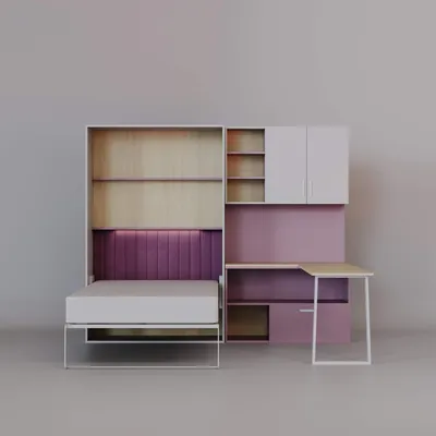 Produktbild von MAJA 6 Schrankbett, Klappbett mit Schreibtisch für Jugendzimmer, Wandbett vertikal klappbar, Kaschmir/ Rosa