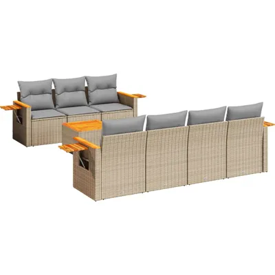 Produktbild von 8-tlg. Garten-Sofagarnitur mit Kissen Beige Poly Rattan