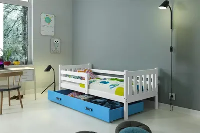 Obrázok produktu pre Detská posteľ 90x200 CHARIS s matracom - biela / modrá