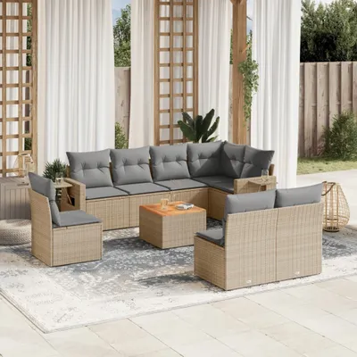 Produktbild von 9-tlg. Garten-Sofagarnitur mit Kissen Beige Poly Rattan 3224603