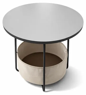 Produktbild von Relaxdays Beistelltisch, runder Couchtisch, mit Stoffkorb, HD 50x45 cm, Kaffeetisch Wohnzimmer, MDF & Metall, grau-creme