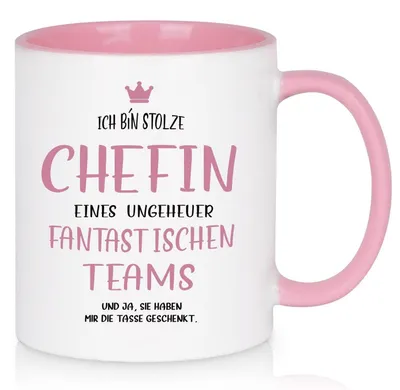 Produktbild von Kaffeetasse mit Spruch "Ich bin stolze Chefin" Keramik 320ml beidseitig bedruckt Geschenkidee
