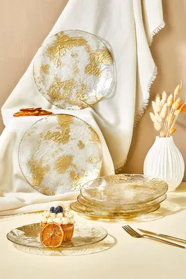 Image de Hermia Concept, Marmo, set d'assiettes à dessert (6 pièces), transparent, verre, 21 x 21 cm