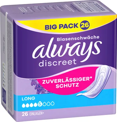 Immagine prodotto di Assorbenti igienici per la debolezza della vescica Discreet Long Confezione grande 20 pezzi