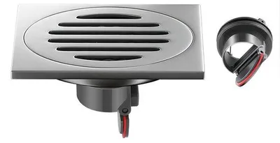 Image de Grille d'évacuation en acier inoxydable pour salle de bain, douche et cuisine, 100 x 100 mm, noire