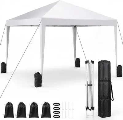 Produktbild von Pavillon 3x3m, Faltpavillon, Gartenpavillon, Partyzelt, Sonnenschutz, Wasserdicht, Partyzelt, 4er Set Sandsäcke, Pop-Up Stabil & Höhenverstellbar, UV Schutz 50+, für Garten, Weiß
