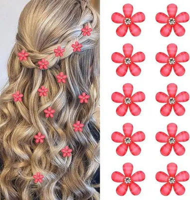 Produktbild von Rote Mini Blumen Haarspangen mit Strasssteinen 10 Stück